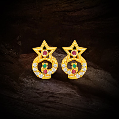 Raj And Deb Premium Collection Of Miron Gold Plated CZ Stud Earrings For Women And Girls Brass Stud Earring