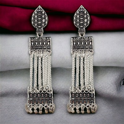 Lucky Jewellery Traditional Oxidised Silver Tassel Jhumka Earring Pack of 1 (248-XJO-1842-S) German Silver Jhumki Earring