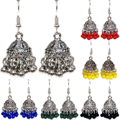 house of common Oxidised Light Weight Stylish Fancy Party Wear Jhumka Afgani Earrings Set Combo Beads Brass Jhumki Earring