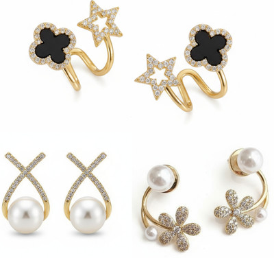 BEAUTYNX Combo Of 3 Beautiful Korean Stud Earring Pearl Alloy Stud Earring