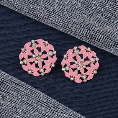 SILVER SHINE Baby Pink Party Wear Antique Stud Earring For Women Girl Alloy Stud Earring