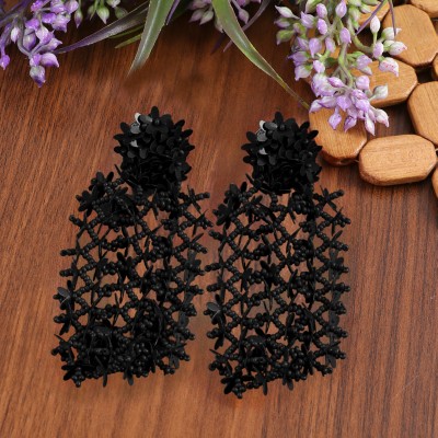 Jewelgenics Black Floral Classic Tasseled Drop Earrings Beads, Pearl Alloy Drops & Danglers, Tassel Earring