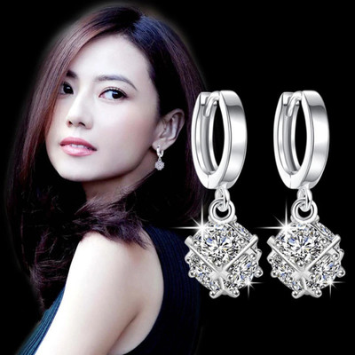 MYKI Fashion Silver Plated Solitaire Crystal Drop Earrings for Women Cubic Zirconia Stainless Steel Hoop Earring