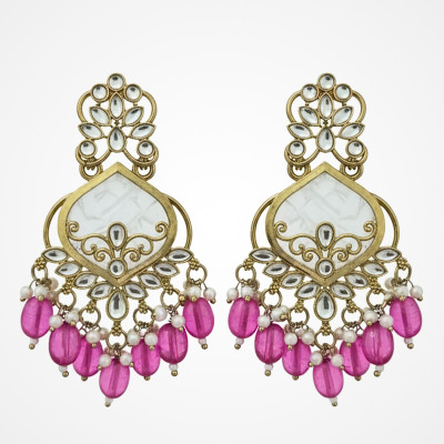 Maadhurita Jewels Hub Traditional Kundan & Pearl Chandbali Earrings for Women Pearl Alloy Chandbali Earring