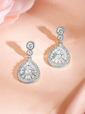 RUBANS Rubans Rhodium-Plated Sparkling Cubic Zirconia Studded Radiant Teardrop Earrings Zircon Brass Drops & Danglers