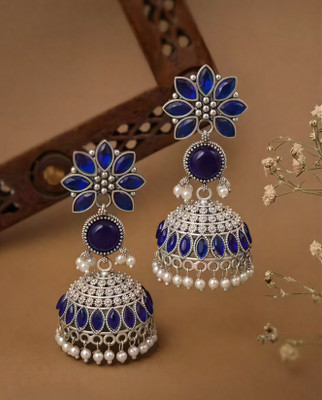Devik Traders BLUE 0001 ROUND Blue Sapphire Alloy Jhumki Earring