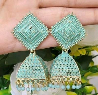 TANLOOMS SQ Kundan-Sea Green, Attractive Design Jhumka Earring For Girls & Women Alloy Jhumki Earring