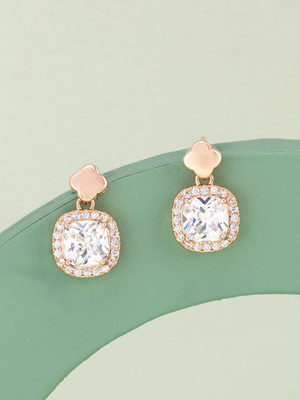 Kushal's Fashion Jewellery White Rose Gold-Plated Party Drop Earring Zircon Copper Drops & Danglers