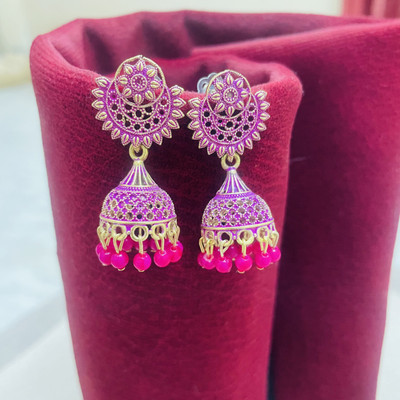 Fashion Paradise Pink Round Jhumki Alloy Earring Set