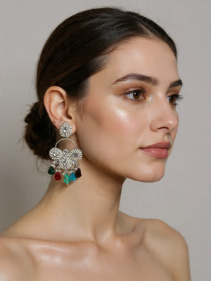 OHSO TRENDY Boho Bloom: Oxidized Silver-Tone Multi-Color Earrings for Women and Girls Brass Drops & Danglers, Chandbali Earring