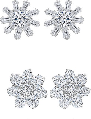 VIGHNAHARTA Elegant Beautiful Rhodium Plated Solitaire Stud Earring Combo-2 Cubic Zirconia Alloy Earring Set