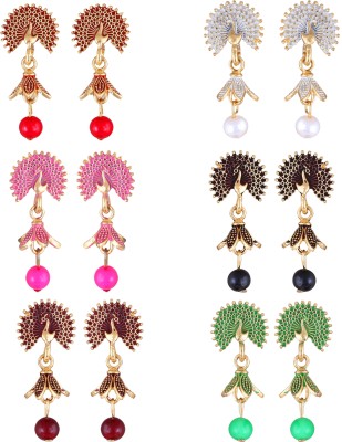 MEENAZ Peacock Jhumka combo earring women jhumki Traditional South indian Temple jhumka Beads, Pearl Alloy, Metal, Copper, Brass, Stone Chandbali Earring, Drops & Danglers, Earring Set, Jhumki Earring