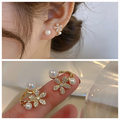 Kradhika Beautiful Trendy Western Style Cuff Earrings for Women Girls Cubic Zirconia, Pearl Gold Cuff Earring, Stud Earring, Earring Set
