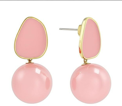 Bittrend Jewels Glossy Gold Plated Pearl Drop Earring – Geometric Ball and Oval Statement Studs Metal, Enamel Earring Set, Stud Earring, Drops & Danglers