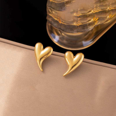 Little Stars Enterprises Gold Plated Stainless Steel Anti Tarnish Heart Studs for Women and Girls Stainless Steel Stud Earring