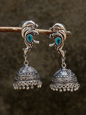 Silvermerc Designs Silver-Plated Dome Shaped Jhumkas Earrings For Women Brass Jhumki Earring