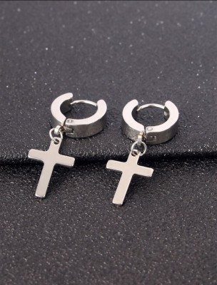 house of common Stylish Silver Plated Cross Earrings Alloy Hoop Earring