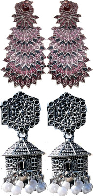 Hernger traders Peacock-Jhumki-03_01 & earwo-je-silver@_04 Cubic Zirconia Alloy Earring Set