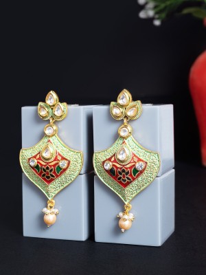 GOLDEN PEACOCK Traditional Meenakari & Kundan Studded Handcrafted Drop Earrings for Women Alloy Drops & Danglers