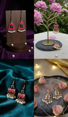 TRINAYA Combo of 4 earrings latest trendy earrings combo Beads Alloy Hoop Earring