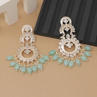 MOON ENTERPRISE Traditional Chandbali Kundan Pearl Alloy Earring Set