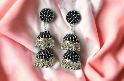 OKU COMBO OF 2 Oxidized layered Jwellery (Pink Beaded & Chamki Hollow) Metal Jhumki Earring, Drops & Danglers, Chandbali Earring
