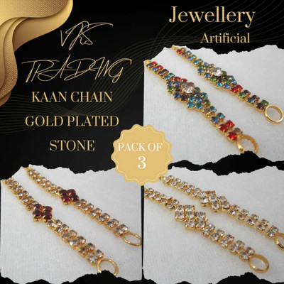 vks trading KAAN CHAIN PACK OF-3 GOLD PLATED STONE-05055 Brass Ear Thread