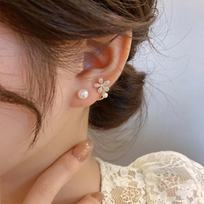 Devisha Trinkets Designer Pearl Earrings | Korean Earrings | Flower Earrings For Girls/Women Cubic Zirconia Alloy Cuff Earring
