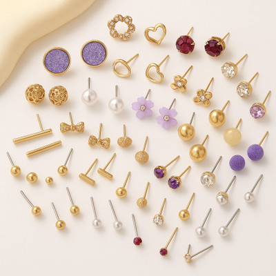 veyra Trendy 30 Pairs Combo Stud Earrings Set for Women & Girls Pearl Alloy Stud Earring
