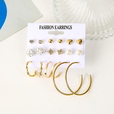 DESTINY JEWEL'S New Trendy Fashion Pearl Stud Earrings Circle Hoop Earrings Combo of 9 Pair Set Beads Alloy Hoop Earring