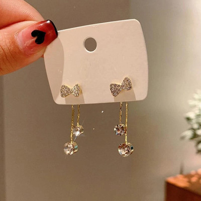 Lady Raiment Golden Bow Style Two Way Earrings Crystal Alloy Stud Earring