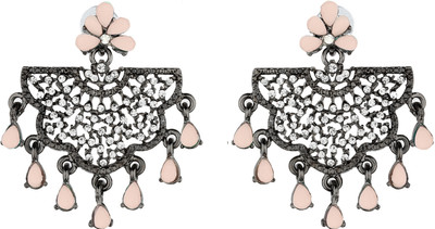 Arti creations Party Wear Korean Black Plated Pearl & Stone Beaded Hoop Earring Cubic Zirconia Alloy, Stone Chandbali Earring