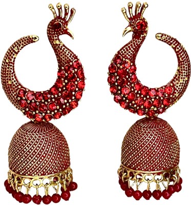 KYARI JEWELS TRADITIONAL Peacock Bridal Jhumka Partywear Earring For Girls / Women Crystal Brass Jhumki Earring