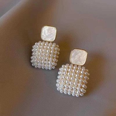 shrijaenterprises Geometric Pearl Square Drop Earrings Enamel Drops & Danglers