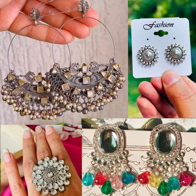 Ashir Oxidised chandbali Earrings and stylish ring and oxidised tops for Women & Girls Alloy Chandbali Earring