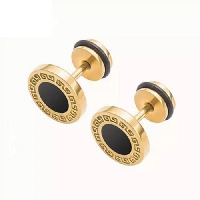 Stylish Colony Dumbbell Stud Punk Style Round 8mm Earring For Women & Men 1 Pair Gold Stainless Steel Stud Earring