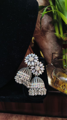 MHASAH Royal Silver & Pink Crystal Jhumka Earring Crystal, Pearl Alloy Jhumki Earring