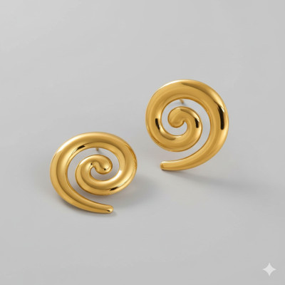 Glamshe Elegant Gold‑Plated Stainless Steel Spiral Stud Earrings for Girls and Women Stainless Steel Stud Earring