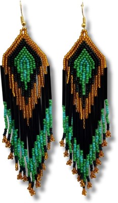 tyagi exports Green Black Tassel Layered Hanging Earrings, Native American Earrings Jewellery Beads Glass Earring Set