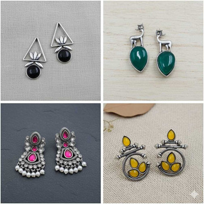 Yakshkara Yaksh Kara Oxidized Silver Earrings Combo – Festive Edition Beads, Crystal Alloy Earring Set, Drops & Danglers