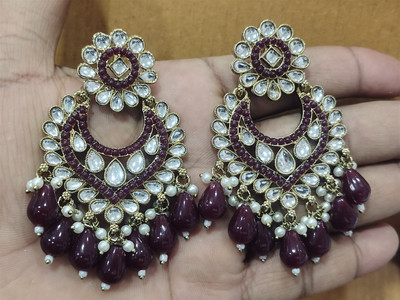 R A Enterprises ERG111MAROON Mother of Pearl Alloy Chandbali Earring