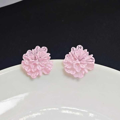 ADORNITY White 3D Floral Studs Earrings For Women Girls Korean Earring Jewellery Alloy Stud Earring