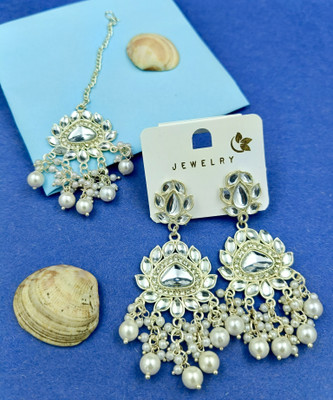 Vigilantee Jewels Combo Maangtikka Set Kundan Earrings Traditional SilverPlated jumka Earrings Beads, Pearl, White Zircon, Ruby, Topaz Alloy Earring Set, Chandbali Earring, Jhumki Earring, Drops & Danglers