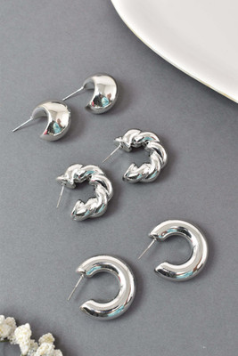 Meira Jewellery Silver Plated Pack of 3 Earring for Women and Girls Alloy Hoop Earring