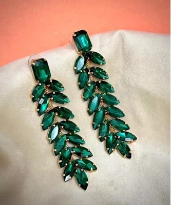 BBY2YNG Self Design Earring For Girls & Women (Long Green) Crystal Metal Drops & Danglers