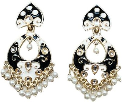 Akshiv Exports Designer Meenakari Traditional Ethnic Gift for Girls and Women (Black & White)) Brass Jhumki Earring