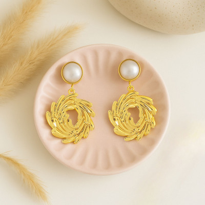 zarevia ZAREVIA Bow Pearl Drop Earrings for Women & Girls Gold Copper Drops & Danglers