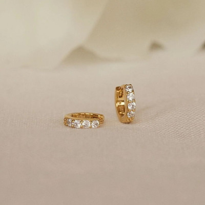 LUXEZ Elise Diamond Huggies Cubic Zirconia Sterling Silver Huggie Earring