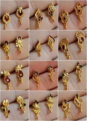 Lady Raiment Red-Gold Plated Stud Earrings-12 Pair A3 Brass Stud Earring