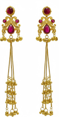 ARIRAdesigns long golden ghungroos with multicolour stones trending kashmiri earrings Metal Drops & Danglers
